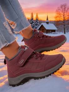 Essential Women's Casual Athletic Shoes For Winter 2025. Comfortable, Warm, Slip-Resistant, And Waterproof, These Women's Athletic Shoes Feature A Round Toe Design, Plus Sizes Available, Synthetic Leather Upper, And Rubber Sole. Ideal For Outdoor Hiking And A Top Choice For Women's Sports Activities. - 紅色 - 查看 2