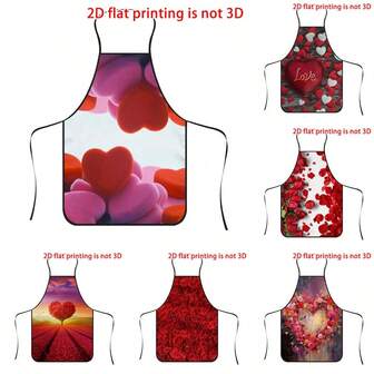 1 pieza Delantal con estampado de corazón y rosa, material de poliéster duradero, adecuado para cocinar, barbacoa, jardinería, pintura, manicura, unisex, uso en interiores y exteriores