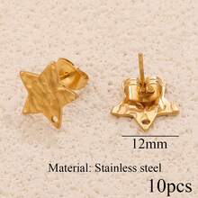 10pcs Stainless Steel 18K Gold-Plated Minimalist Fan-Shaped / Star / Braided Pattern / Geometric Welded Hoop Stud Earrings Suitable For DIY Earring Jewelry Making And Everyday Wear Earrings For Women - Earrings - View 8