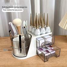 Desk Organizer With 2 Drawers, 360° Rotating Pen Holder, Desk Storage And Accessories, Featuring A 6-Slot Pen Holder + 2 Drawers, Art Supplies Organizer, Suitable For Offices (White),Office Desk Accesorries,Desk Oraganizer,Room Decor,Pencil Holder. - 白色 - 查看 4