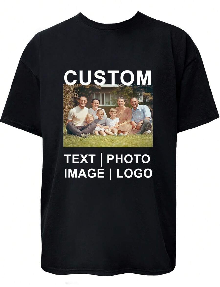 Custom Personalized T Shirt Print Your Logo Photo Text Custom Made Shirt Tee - Black - View 1