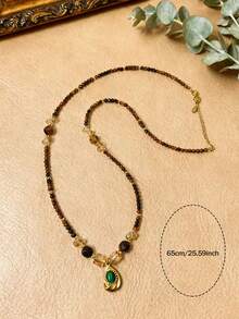 Dây chuyền dài hạt đá tự nhiên Bohemia với mặt dây chuyền đá Malachite, trang sức thủ công dành cho nữ, hạt đá mắt hổ, dây đeo áo len. - Hình vuông - Xem 2