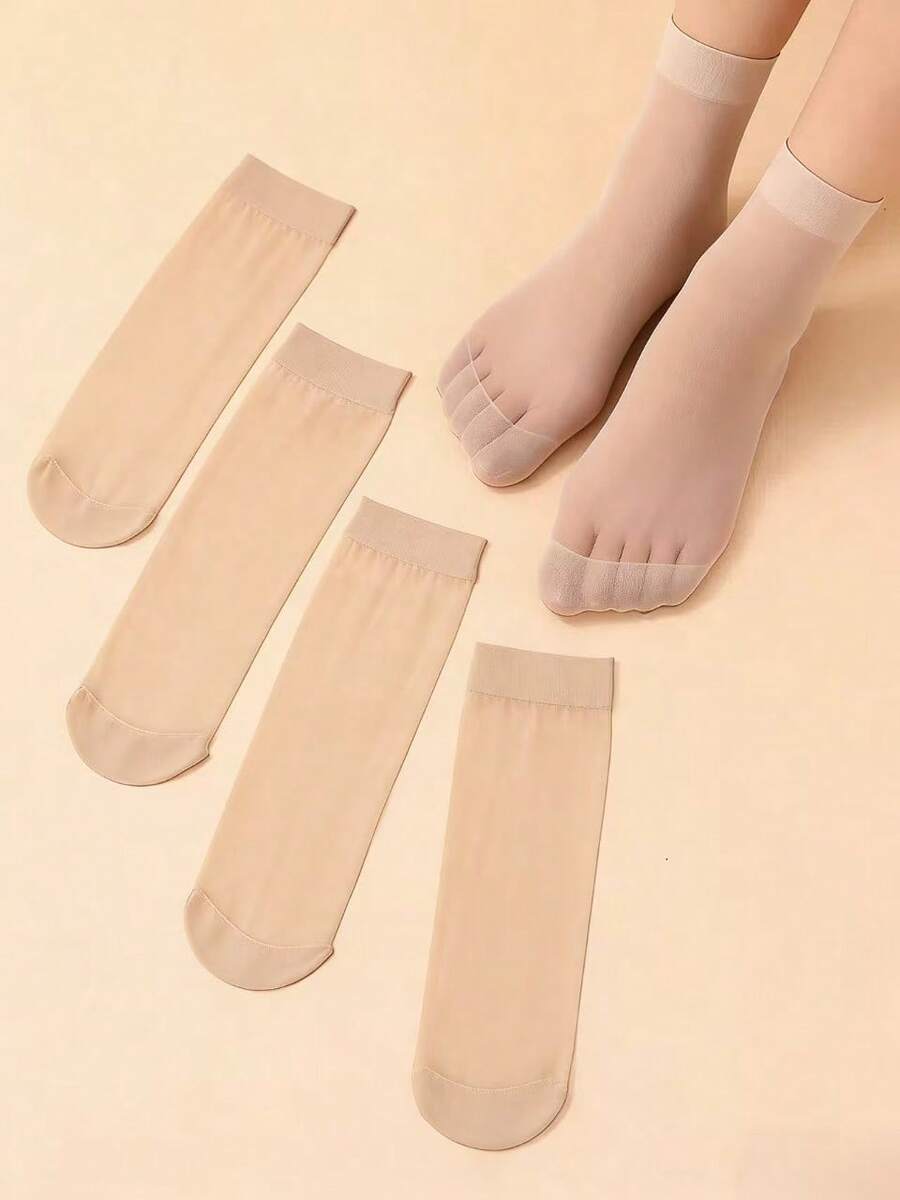 10/5 pares de medias transparentes y transpirables de colores aleatorios, aptas para uso diario - Albaricoque - Ver 1