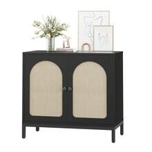 Huisuilinss Rattan Sideboard Buffet Cabinet,Rattan Storage Cabinet,Accent Buffet Table,Coffee Bar Cabinet,Cupboard Console Table,TV Stand With Adjustable Shelf For Kitchen Living Room Hallway - negro - Ver 2