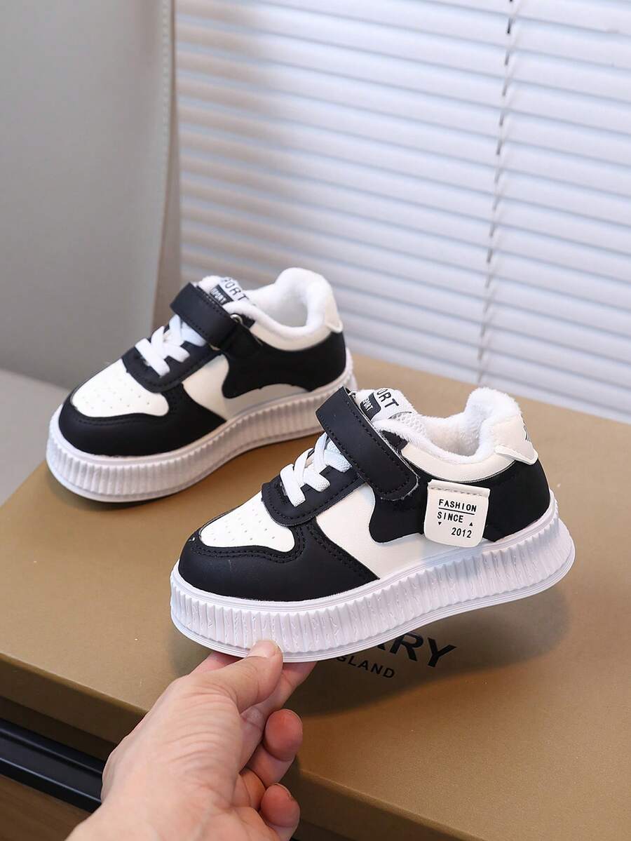 儿童秋冬新款帆布鞋，软底时尚百搭户外防滑运动鞋，幼儿/小童日常保暖户外运动鞋 - 黑色 - 查看 1