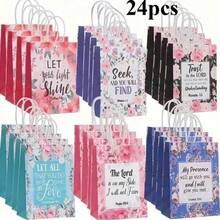 6/12/24pcs Mixed Color Floral & Bible Verse Gift Bags, Reusable Paper Gift Bags For Christian Baptism, Valentine's Day, Wedding, Birthday, Mother's Day Gifts - Color Mixing - View 7