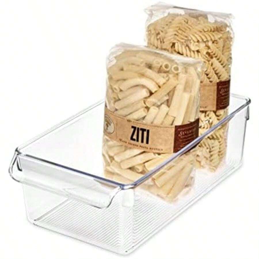 interDesign Linus Caja para almacenaje, Organizador para la Cocina de plástico de tamaño Mediano, Caja con Asas, Transparente(11.5" x 6" x 3.5") - Multicolor - Ver 1