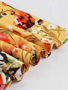 2026春秋新款优雅印花长袖宽松套头复古休闲度假沙滩派对飘逸长裙 - 黃色 - 查看 5