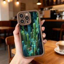 Funda de telefono con borde negro diseño de cactus verde para iPhone uso diario en cafeterias y espacios urbanos,Aplicable a los teléfonos de la serie Apple y Galaxy - Blanco - Ver 4
