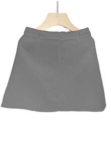 Asymmetrical Design Wool A-Line High Waist Midi Skirt - Grey - View 7