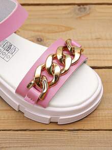 1双时尚漂亮的女童单带防滑厚底凉鞋，款式新颖大气，适合夏季户外穿着 - 粉色 - 查看 10