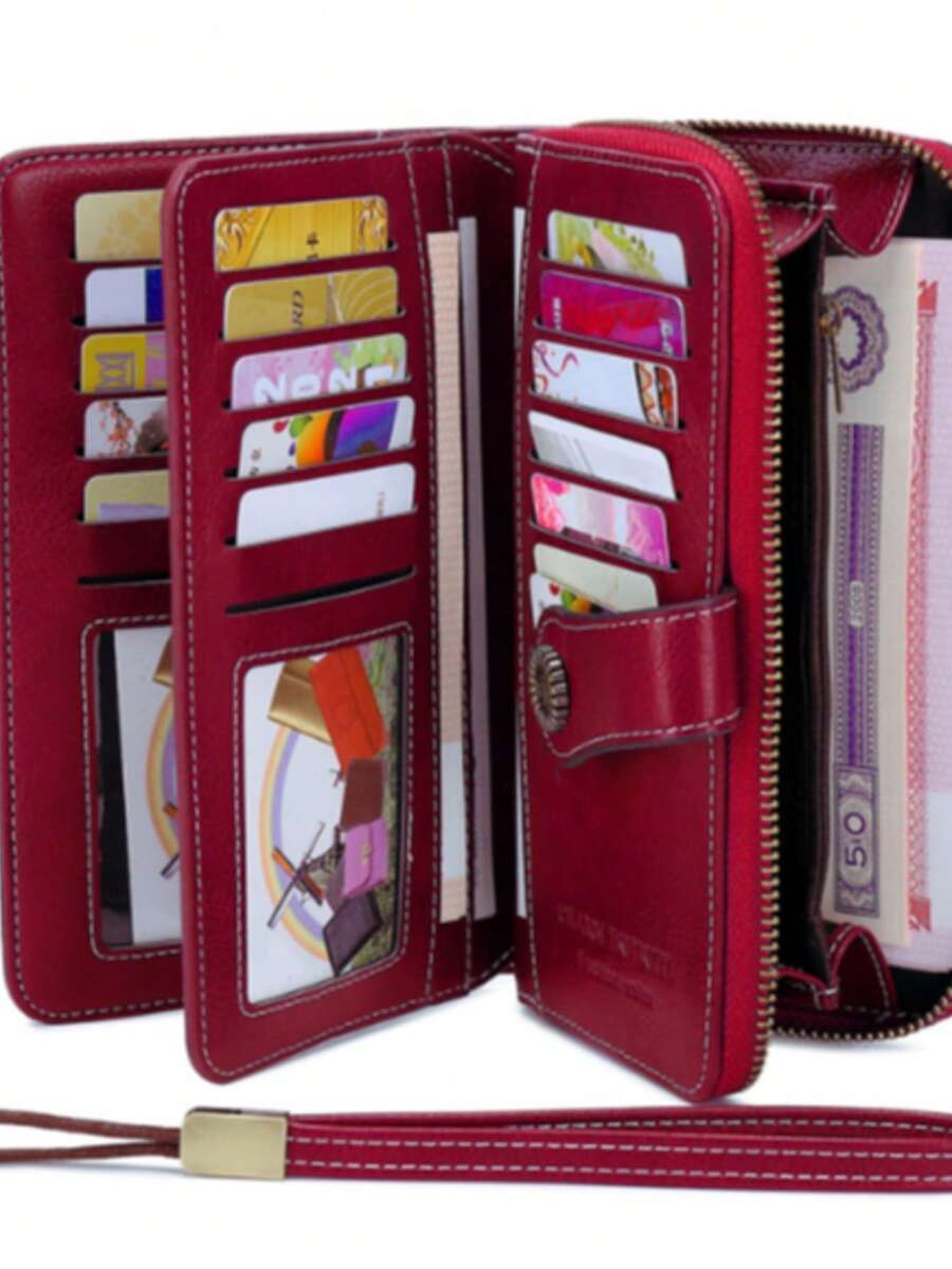 Best-Selling New Arrival Secure RFID Blocking - Large Capacity Vintage Coin With Zipper And Wristband - Multi-Card Slot Clutch Card Holder Hollow Out Vintage Style Women's Rfid Blocking Fold Wallet With Multiple Card Slots & Zipper Pocket Checkbook Cover Fashion Business Back To School Holiday Office Anniversary For Birthday Gift On Valentine Day Lady Female Women White-Collar Workers College Zipper Wallet Wallet Organizer Wallets For Ladies Mini Gift Teacher Gift Bag Present For Women Wallet Wristlet Wallet - 酒紅色 - 查看 1