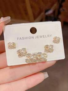 1 Set 925 Sterling Silver Needle Medical Grade Pearl C0C Stud Earrings, Micro-Inlaid Cubic Zirconia, Elegant & Luxurious Ladies Jewelry, Suitable For Daily Wear, Valentine's Day, Anniversary, Back To School Party, Gift - Multicolor - View 5