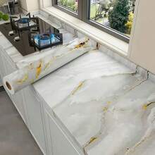 1 Roll Of Marble Grain Glossy Contact Wallpaper, White Gilt Texture, Wall Decoration Wall Stickers, Art Walls, Cabinets, Bookcases, Dining Tables, Wardrobes, Home Decor, Room Decor,Behang,House Decor,Papier Peint - Multicolor - View 2