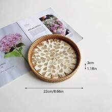 8.66-Inch Diameter X 1.18-Inch Height Handmade Rattan Woven Round Desktop Storage Tray - Multicolor - View 19