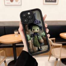 Cubierta de teléfono con diseño de bruja mágica verde y sombrero negro con flor púrpura para iPhone 14 Pro Max funda protectora de silicona negra ideal para uso diario en cafeterías y salas de estar,Aplicable a los teléfonos de la serie Apple y Galaxy - Blanco - Ver 1