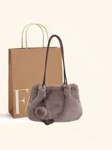 Autumn/Winter New Plush Tote Bag For Women, Fashionable Shoulder Bag, Casual Large Capacity Handbag Suitable For Daily Use, Shopping, Dating, Gift, College Style - Multicolor - View 3