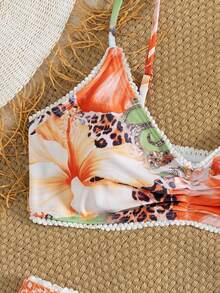 Women's Floral Print Sexy Bikini Swimsuit, 2 Pieces Summer Beach Vacation Set - Multicolor - View 7