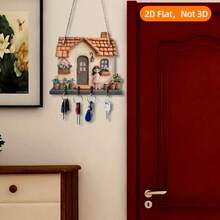 1 件现代木质 2D 平面钥匙扣墙饰，带心形装饰和 4 个挂钩 - 适用于厨房、客厅、卧室、可爱房间装饰的家居装饰