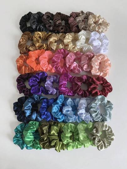 9 pièces Chouchous bohèmes de couleur unie pour fête, printemps/été, ensemble de chouchous en matériau de faux soie, accessoires de cheveux avec élasticité élevée pour chignon