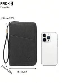 Best-Selling New Arrival CHARM INFINITE New RFID Blocking Passport Bag, Can Put Multiple Passports, Travel Ticket Card Document Storage Bag, Skin-Feel Material Zipper Long Passport Wallet, Detachable Wrist Strap, Valentine's Day Gift, Send Wife To Girlfriend - 黑色 - 查看 2