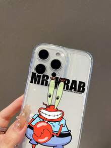 SPONGEBOB 1pc Transparent Space Case Cartoon Minimalist Letter Crab Boss Grinning Smile Pattern Shock-Proof Phone Case Cover Suitable Compatible With Samsung/Apple 17/16/15/14/13/12/11Pro Max/12Pro/14Plus And Other Models - Multicolor - View 6