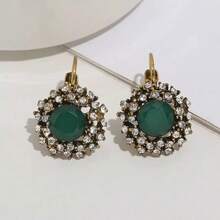 Artisanal Bohemian Rhinestone Earrings - Vintage Round Hook Design Sparkling Accessory, Versatile For Daily Wear & -Style Parties - Black - View 3