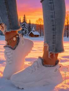 Women's Winter Casual Sneakers, Warm, Slip-Resistant And Durable, With A Fleece Lining, Low-Top Boots For Easy On And Off, Comfortable All Year Round, Suitable For Outdoor Travel And Casual Wear, One Size Fits All. - 白色 - 查看 3