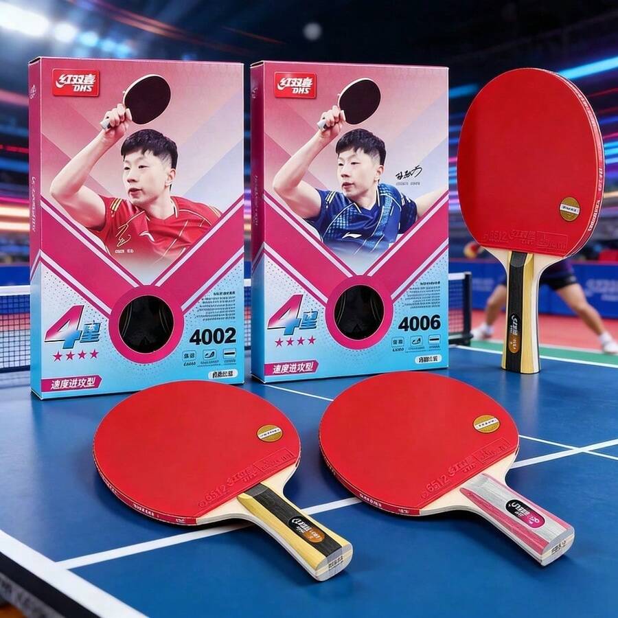 11pcs Red Double Happiness 1-Star Table Tennis Racket + 10pcs Ping Pong Balls Set, Suitable For Beginners, Horizontal & Vertical Grip, Non-Slip Handle, Training & Competition Use