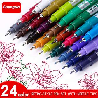 12/24 Colors Water-Based Colored Gel Pens, 0.5mm Fine Tip Vintage Color Markers For Students, Artists, Sketching, Drawing, Outlining, Coloring