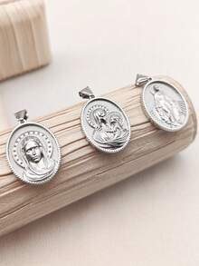 1pc Vintage Style Stainless Steel Multi-Element Portrait Pendant, Versatile DIY Jewelry Accessory - Silver - View 4