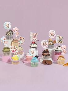 32 Stücke/Packung Baby Dusche Party Bär Cupcake Topper, Bär Themen Baby Dusche Party Dekorationen, Dschungel Tier Thema Baby Dusche Geburtstags Party Kuchen Dekorationen, Rosa Baby Dusche Heim Dekor Geschenke (Blau/Rosa) - Verschiedenfarbig - Übersicht 4