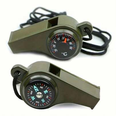 3-In-1 Emergency Survival Whistle With Compass, Thermometer And Lanyard, Durable PP Material - Perfect For Camping, Hiking, Mountaineering, Training, Rescue, Outdoor Adventure, Referee And Cheerleading, Survival Whistle, Multi-Functional Tool, Survival Compass, Emergency Preparation, Camping Gear, Camping Essentials