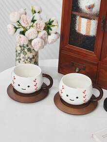 一套可爱表情杯碟，耐热竹制餐具，大容量马克杯，家用咖啡杯，适合下午茶、拉花，礼品 - 彩色 - 查看 8