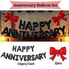 Happy Anniversary Decoration Set, Happy Anniversary Banner (Red/Black), Heart Foil Balloon, Bow Tie Balloons, Suitable For Valentine's Day, Anniversary, Engagement, Proposal, Wedding, Romantic Home Decor, Happy Valentine's Day Letter Balloons - Multicolor - View 11