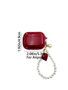 1个蓝牙耳机保护套，兼容苹果1/2/3/4、Pro/Pro2/Pro3，红色耳机保护套，带珠子吊坠