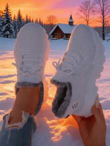 Women's Winter Casual Sneakers, Warm, Slip-Resistant And Durable, With A Fleece Lining, Low-Top Boots For Easy On And Off, Comfortable All Year Round, Suitable For Outdoor Travel And Casual Wear, One Size Fits All. - 白色 - 查看 4