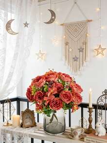 زهرة اصطناعية من الزهور الكبيرة والصغيرة 12.99 بوصة، نبات مزيف، باقة عروس، إكسسوارات إكليل عيد الحب والزفاف DIY، ديكور باقة العروس، ديكور سيارة الزفاف، ديكور القوس والمدخل، المنزل، المطعم، غرفة النوم، ديكور المزهرية - برتقالي-أحمر - مشاهدة 6