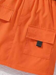 Tween Girls Letter Print T-Shirt And Flap Pocket Skirt Set - Orange - View 5