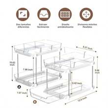 CYPNTimotech Organizador Debajo del Fregadero de Cocina Organizador de Baño Multiusos de 2 Niveles Organizador y Estante de Almacenamiento Extraíble con 8 DivisoresFashion - Transparente - Ver 5