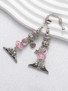 1条女士双排水钻镶嵌轮形表带，适用于 1-9系列，粉色金属表带 - 彩色 - 查看 3