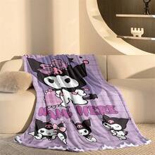 SANRIO 1 buah Selimut Flanel Bertema Kuromi, Nama Dapat Disesuaikan, Gaya - Cocok untuk Semua Musim, Lembut, Sempurna untuk Sofa, Luar Ruangan - Hadiah Ulang Tahun dan Liburan yang Ideal untuk Keluarga dan Teman - MultiWarna - View 9