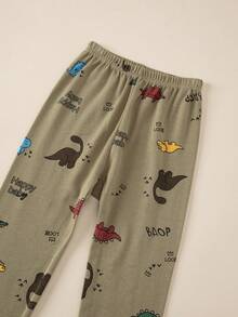 4件套男童卡通恐龙印花睡衣套装，春秋季，长袖上衣和裤子，树叶和小熊印花睡衣 - 彩色 - 查看 10