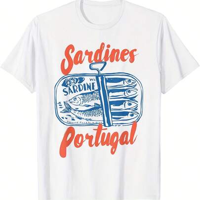 Camiseta masculina femenina gráfica retro de sardinas en lata-