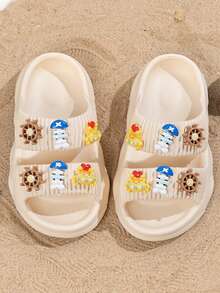 Kids' Cute Cartoon Thick Comfortable Fashionable Simple Durable Lightweight Outdoor Beach Holiday Slippers, Unisex - Beige - View 3
