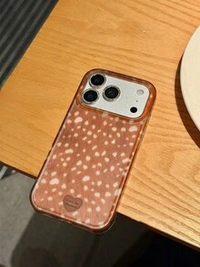 Caso de telefone com estampa de coração e cervo com bolinhas marrom e branco, compatível com iPhone 17, 16 Pro Max, Novo 15, com cordão, estilo coreano minimalista, compatível com iPhone 14, 15 Pro Max, nicho para mulheres, 16 - Castanho - Visão 3
