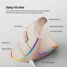 Nulea M504 - mouse vertical con cable mouse óptico ergonómico USB con 4 DPI ajustables 11 modos de retroiluminación RGB compatible con laptop PC computadora  rosa - D- Rosa - Ver 4