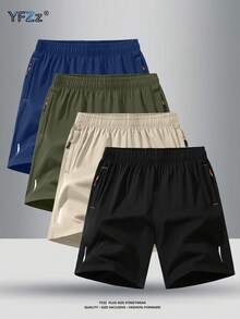 4pcs Plus Size Men's Summer New Fashionable Loose Thin Quick-Dry Casual Sports Drawstring Shorts - Multicolor - View 1