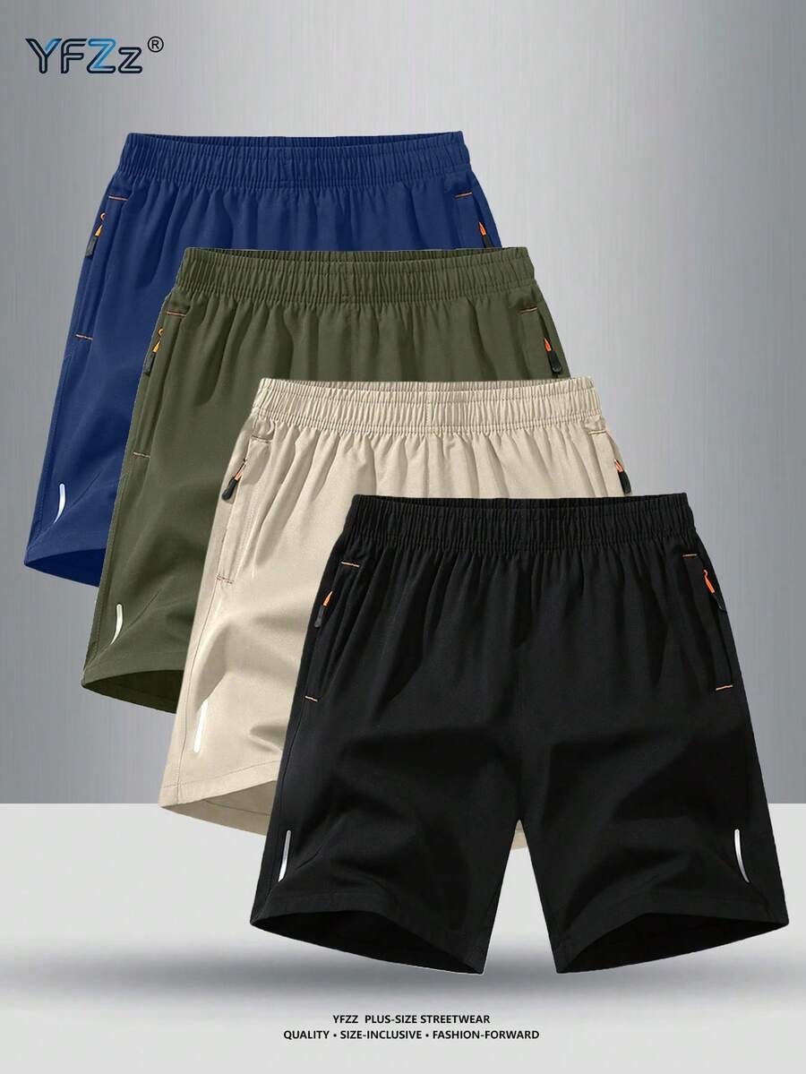 4pcs Plus Size Men's Summer New Fashionable Loose Thin Quick-Dry Casual Sports Drawstring Shorts - Multicolor - View 1