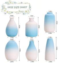 Juego de jarrones de cerámica - Contiene 6 jarrones pequeños con colores degradados. Adecuado para centros de mesa en el hogar, decoración de habitaciones y oficinas. Azul - Azul - Ver 2